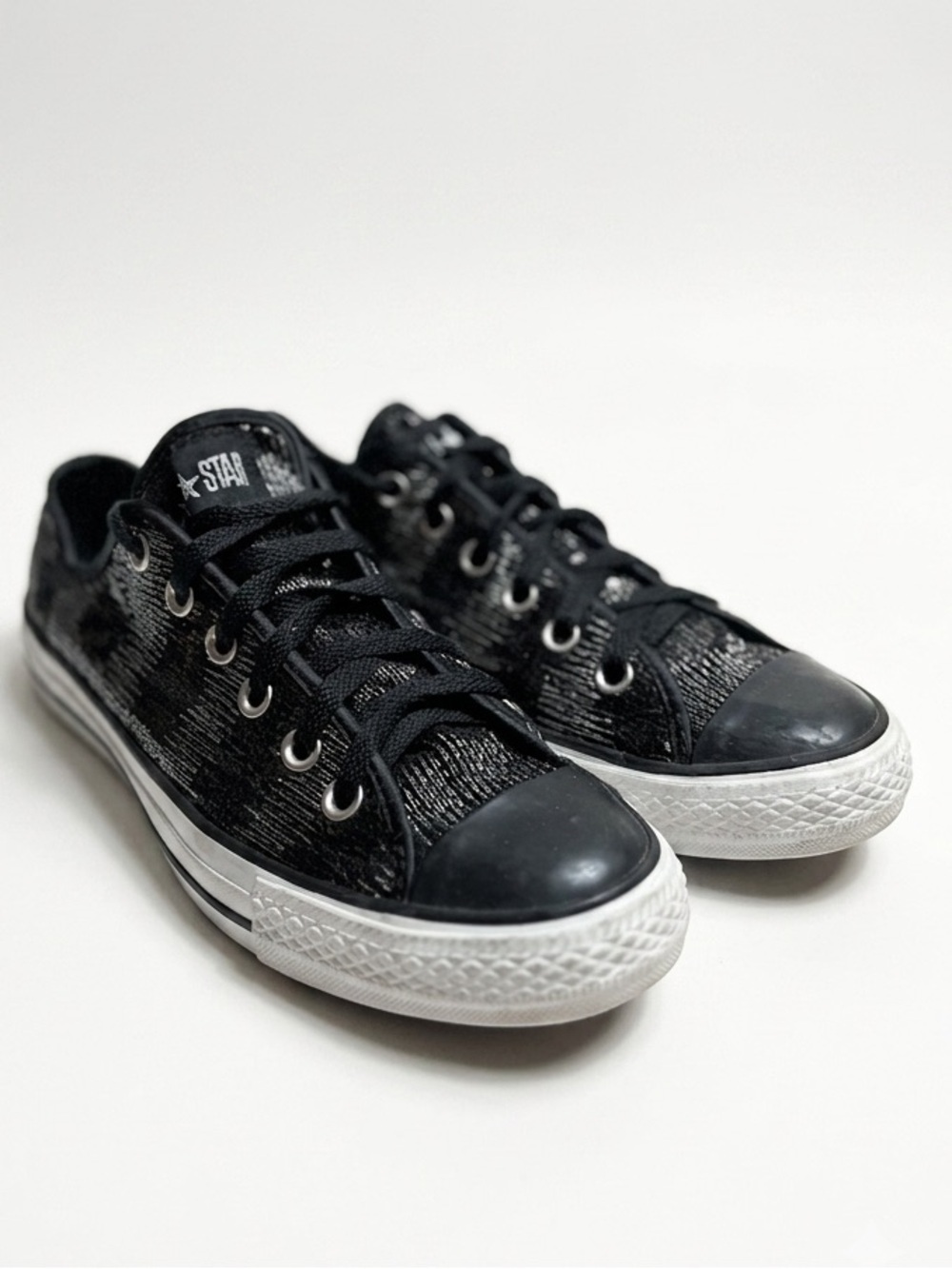 Converse All-Star Low-Top Black Sequin Sneakers - Women’s Size 8